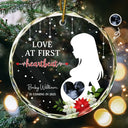 New baby,New Mom,New Dad,Happy,Christmas - Custom Photo Love At First Hearbeat - Personalized Circle Glass Ornament