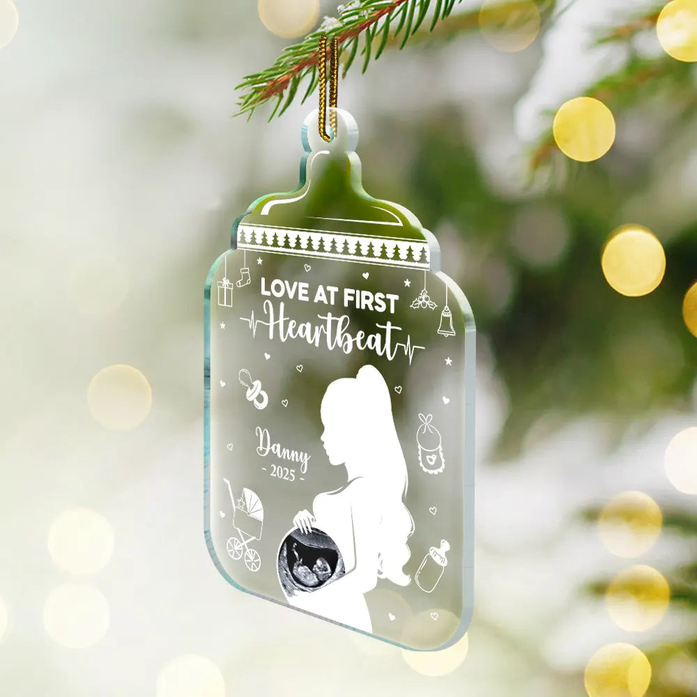 New baby,Family,New Mom,New Dad,Christmas,Gift For Women,Pregnant Mom - Custom Photo Love At First Sight - Personalized Custom Shaped Acrylic Ornament