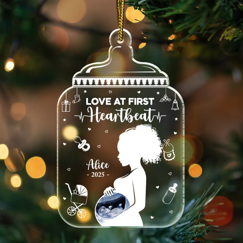 New baby,Family,New Mom,New Dad,Christmas,Gift For Women,Pregnant Mom - Custom Photo Love At First Sight - Personalized Custom Shaped Acrylic Ornament