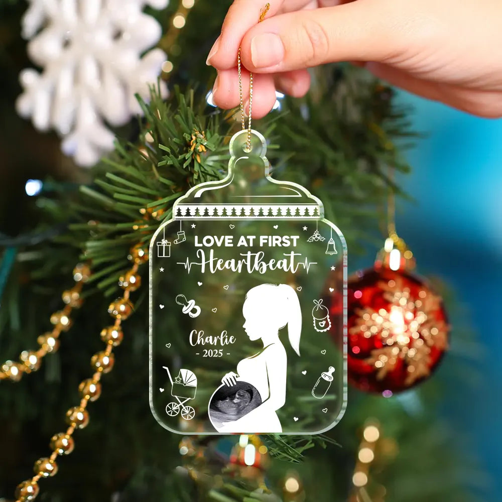 New baby,Family,New Mom,New Dad,Christmas,Gift For Women,Pregnant Mom - Custom Photo Love At First Sight - Personalized Custom Shaped Acrylic Ornament
