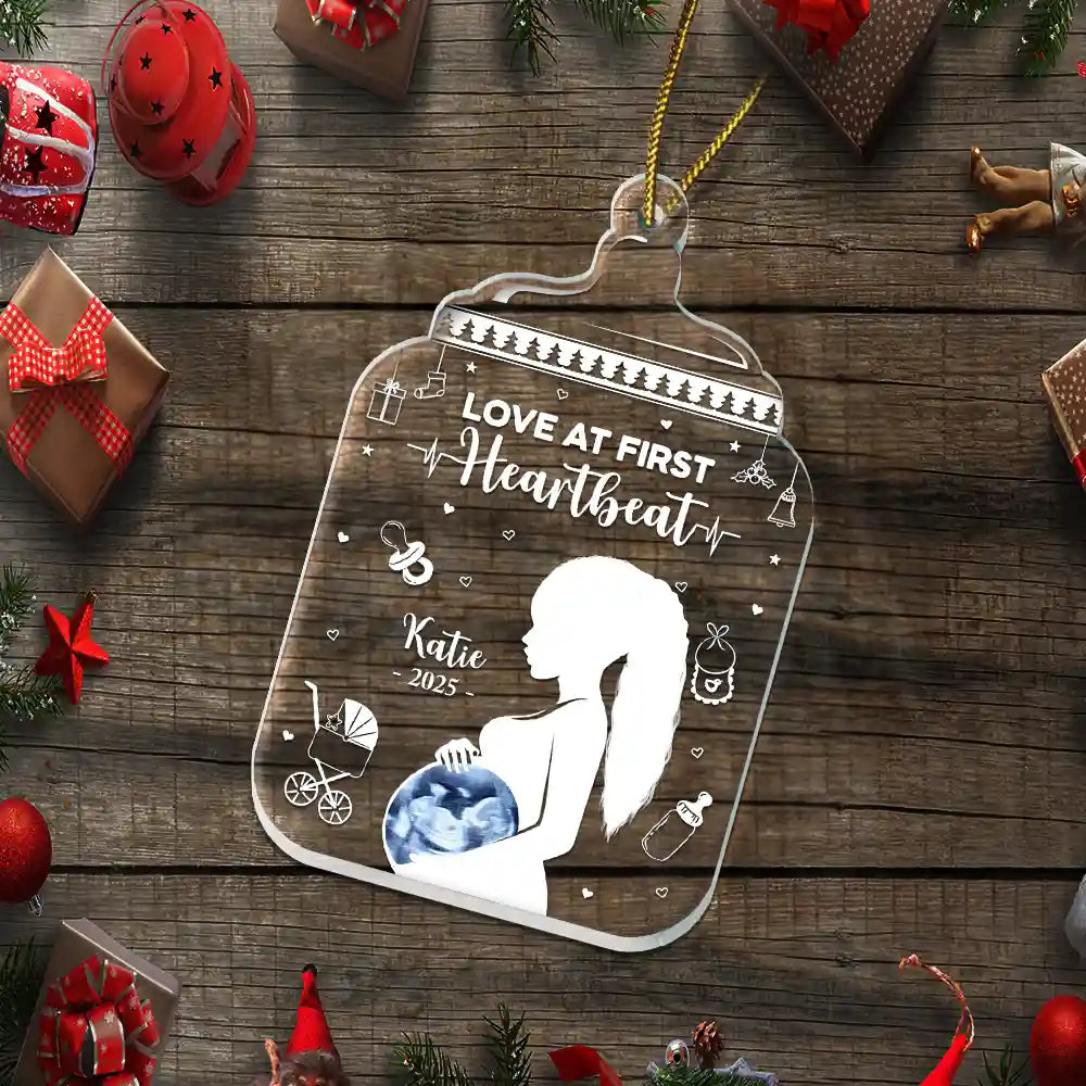New baby,Family,New Mom,New Dad,Christmas,Gift For Women,Pregnant Mom - Custom Photo Love At First Sight - Personalized Custom Shaped Acrylic Ornament