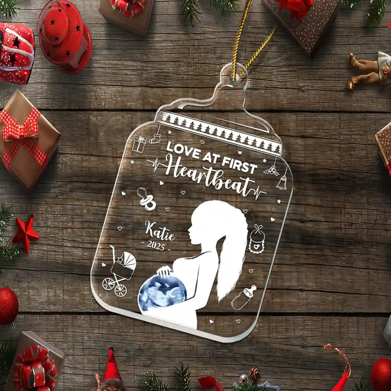 New baby,Family,New Mom,New Dad,Christmas,Gift For Women,Pregnant Mom - Custom Photo Love At First Sight - Personalized Custom Shaped Acrylic Ornament