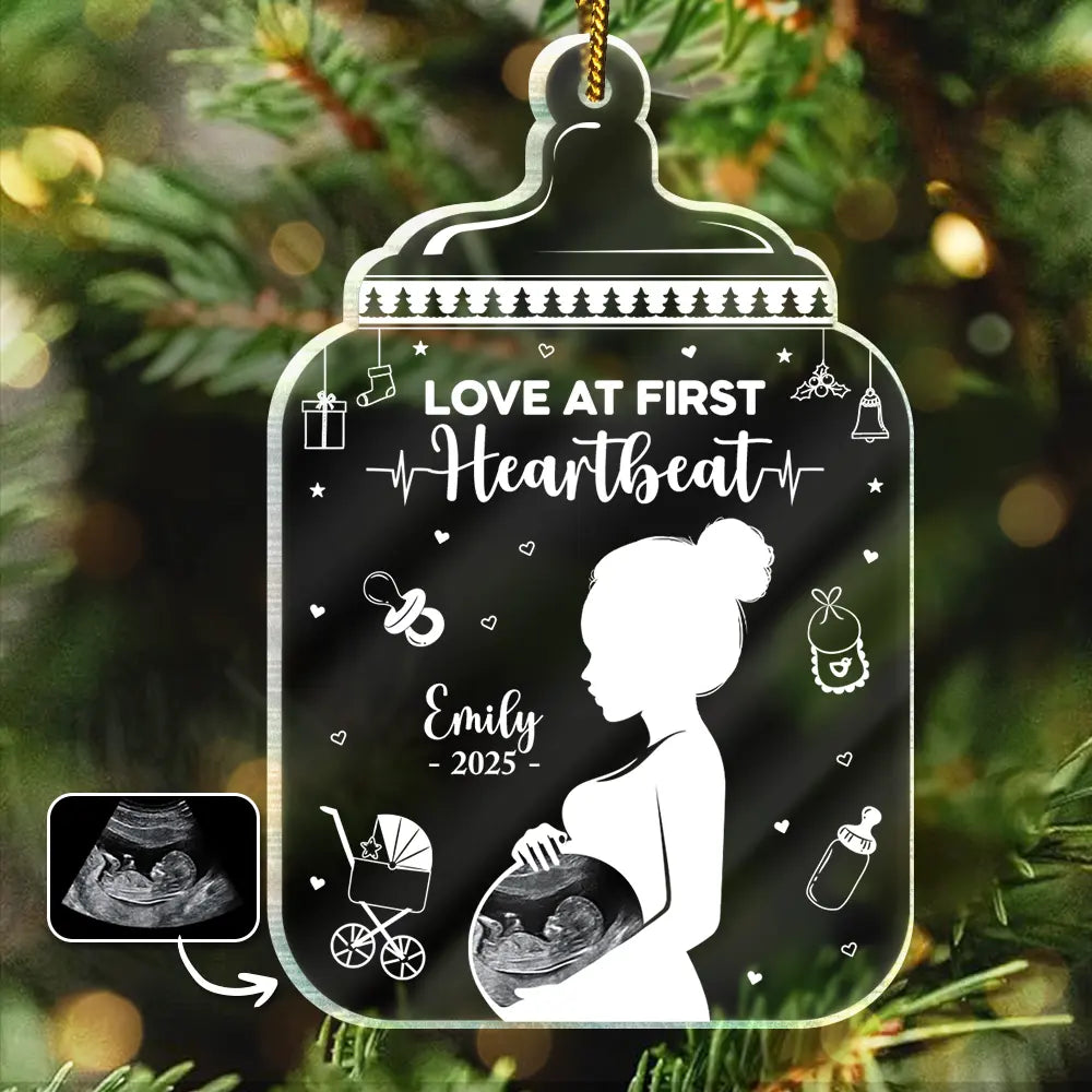 New baby,Family,New Mom,New Dad,Christmas,Gift For Women,Pregnant Mom - Custom Photo Love At First Sight - Personalized Custom Shaped Acrylic Ornament