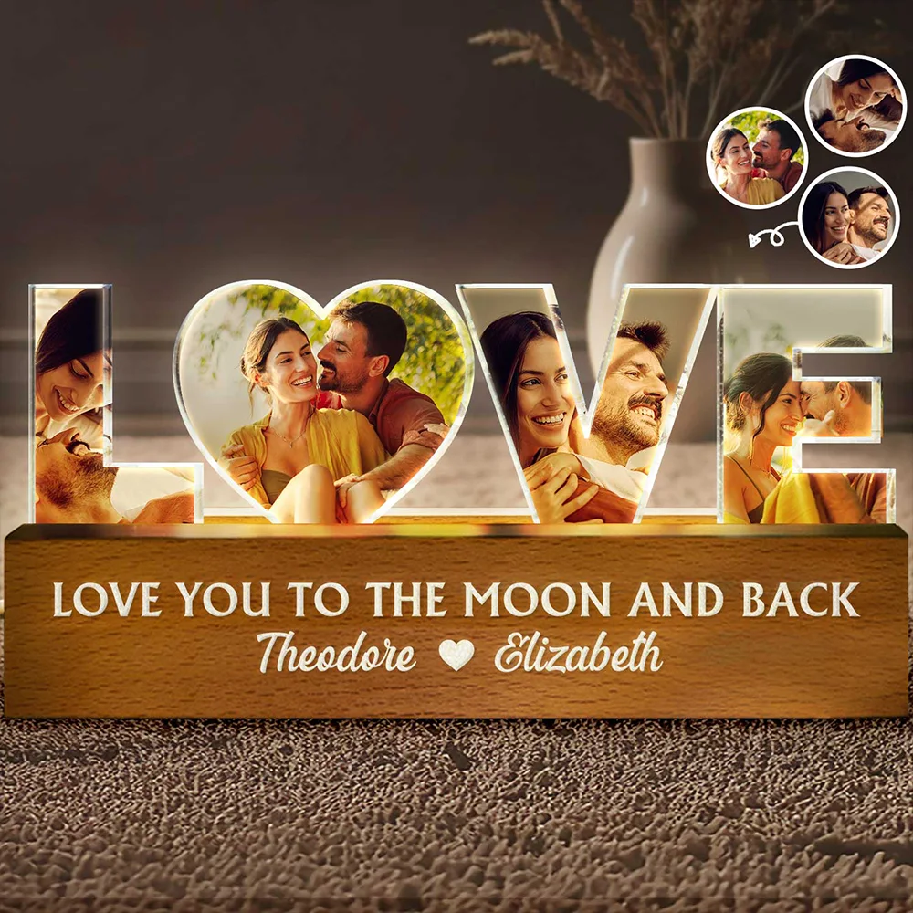 Old Couples,Gift For Husband,Gift For Wife,Gift For Boyfriend,Gift For Girlfriend,LGBT,Love,Custom Photo - Custom Photo Love You To The Moon And Back - Personalized Custom Shaped LED Light