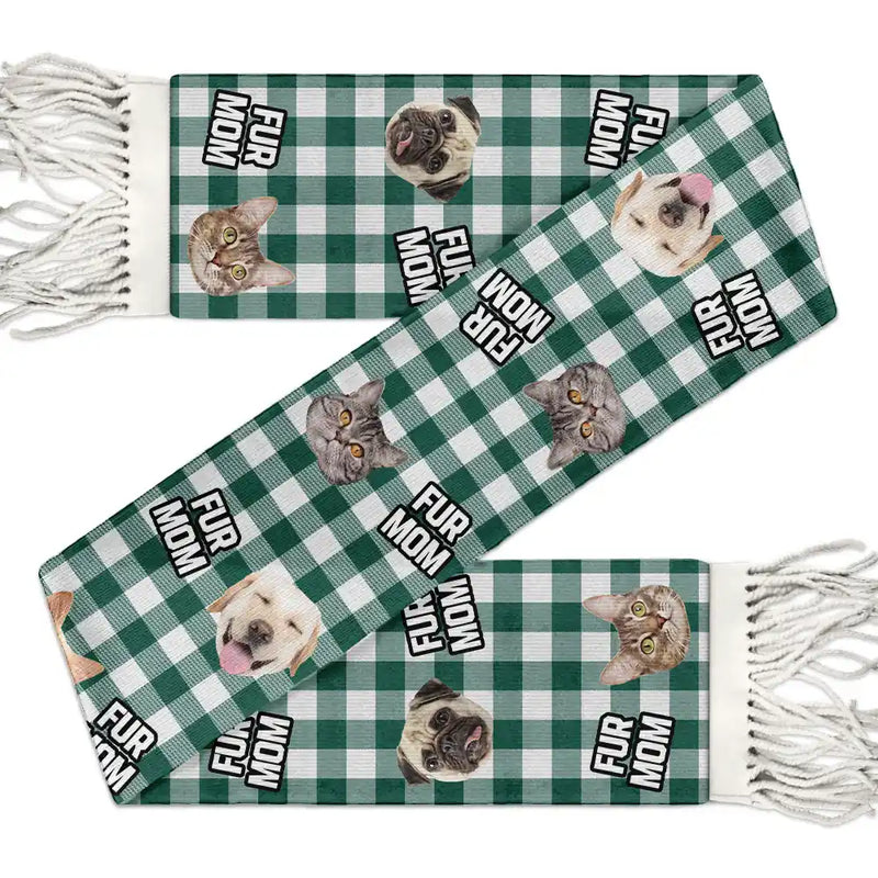 Pet Lovers,Pet Mom,Pet Dad,Pet Couple,Dog Lovers,Dog Mom,Dog Dad,Dog Couple,Cat Lovers,Cat Mom,Cat Dad,Cat Couple,Happy,Christmas - Custom Photo Lovely Pet Face - Personalized Wool Scarf With Tassel