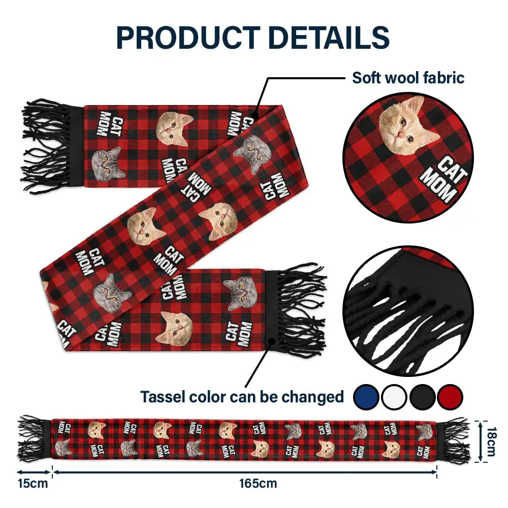 Pet Lovers,Pet Mom,Pet Dad,Pet Couple,Dog Lovers,Dog Mom,Dog Dad,Dog Couple,Cat Lovers,Cat Mom,Cat Dad,Cat Couple,Happy,Christmas - Custom Photo Lovely Pet Face - Personalized Wool Scarf With Tassel