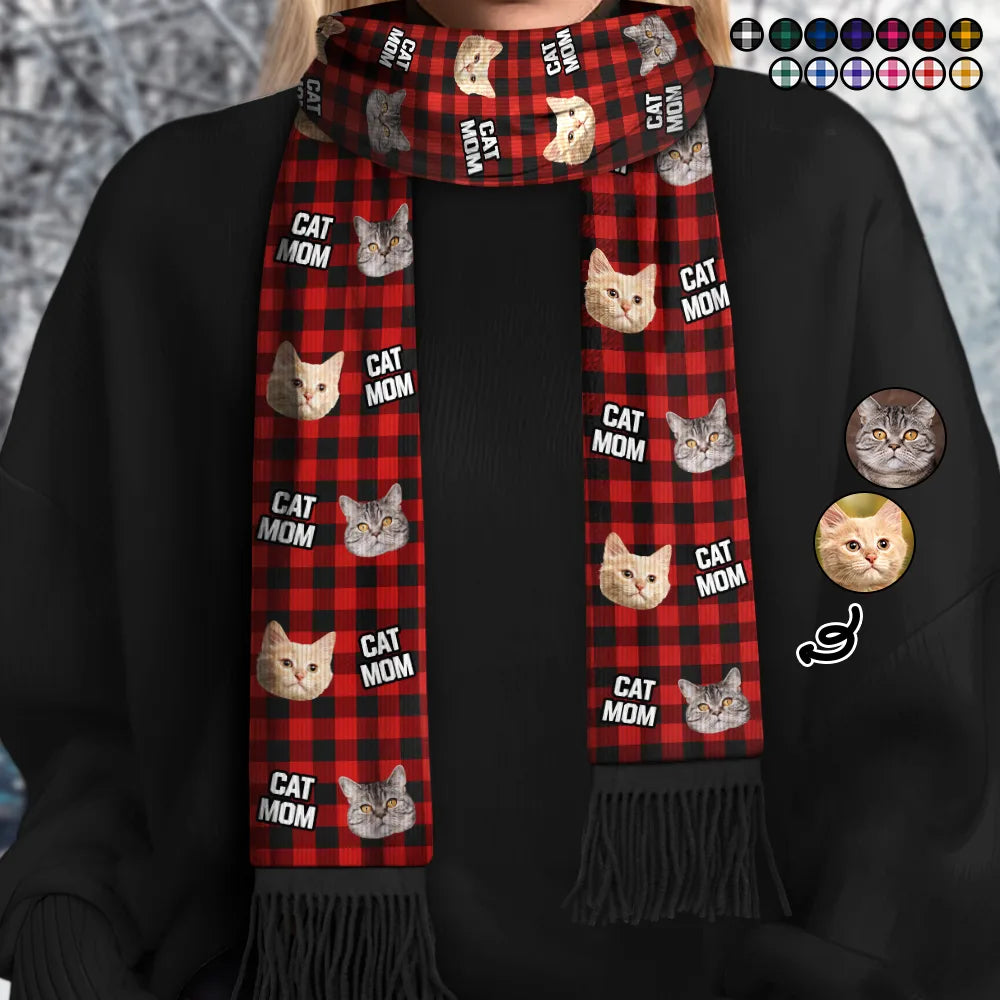 Pet Lovers,Pet Mom,Pet Dad,Pet Couple,Dog Lovers,Dog Mom,Dog Dad,Dog Couple,Cat Lovers,Cat Mom,Cat Dad,Cat Couple,Happy,Christmas - Custom Photo Lovely Pet Face - Personalized Wool Scarf With Tassel