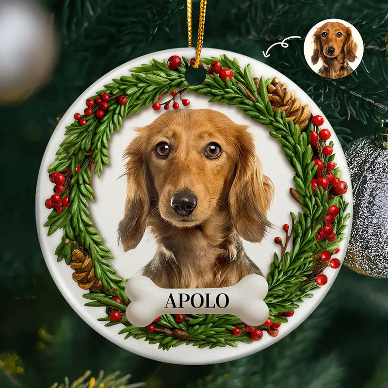 Dog Lovers,Cat Lovers,Pet Lovers,Love,Christmas - Custom Photo Lovely Pet Face Dog Cat 3D Effect - Personalized Circle Ceramic Ornament