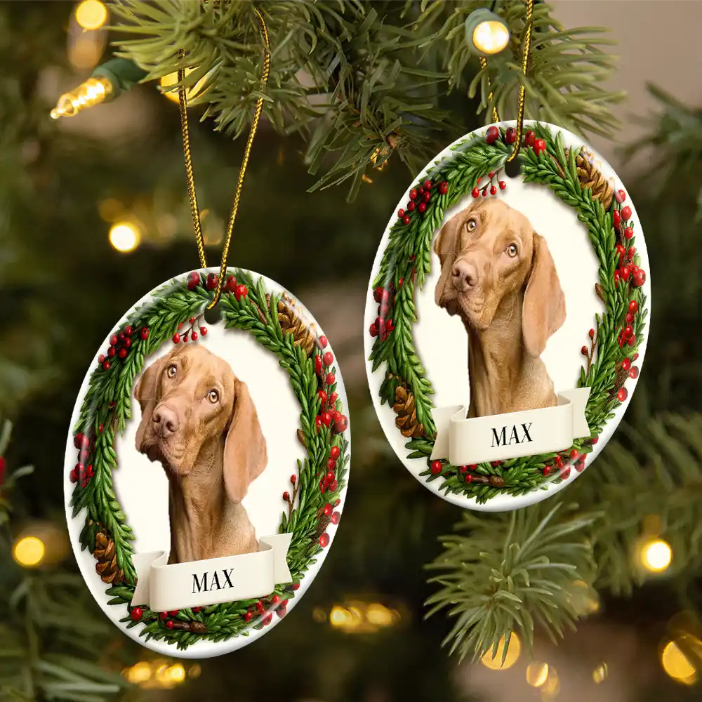 Dog Lovers,Cat Lovers,Pet Lovers,Love,Christmas - Custom Photo Lovely Pet Face Dog Cat 3D Effect - Personalized Circle Ceramic Ornament