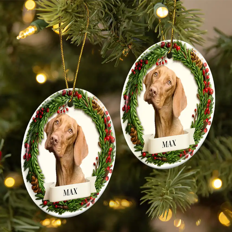 Dog Lovers,Cat Lovers,Pet Lovers,Love,Christmas - Custom Photo Lovely Pet Face Dog Cat 3D Effect - Personalized Circle Ceramic Ornament