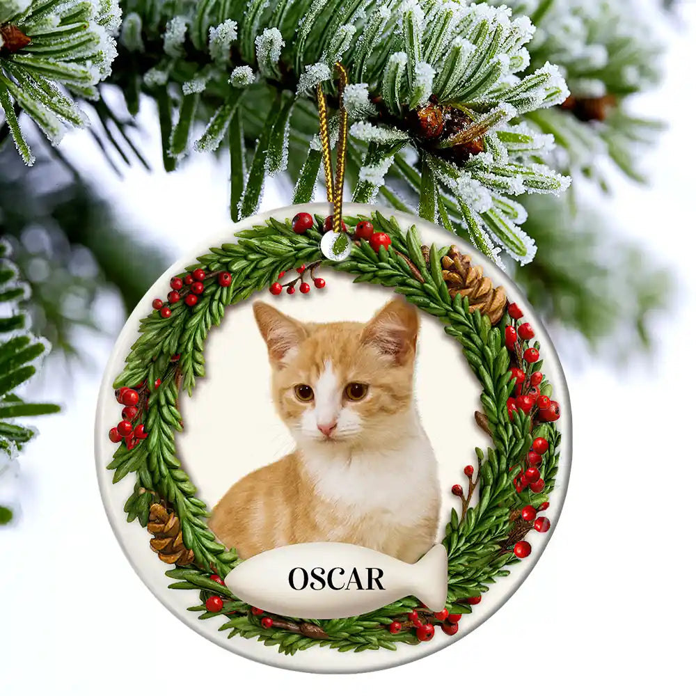 Dog Lovers,Cat Lovers,Pet Lovers,Love,Christmas - Custom Photo Lovely Pet Face Dog Cat 3D Effect - Personalized Circle Ceramic Ornament