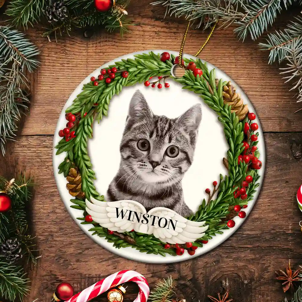 Dog Lovers,Cat Lovers,Pet Lovers,Love,Christmas - Custom Photo Lovely Pet Face Dog Cat 3D Effect - Personalized Circle Ceramic Ornament