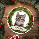 Dog Lovers,Cat Lovers,Pet Lovers,Love,Christmas - Custom Photo Lovely Pet Face Dog Cat 3D Effect - Personalized Circle Ceramic Ornament
