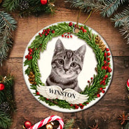 Dog Lovers,Cat Lovers,Pet Lovers,Love,Christmas - Custom Photo Lovely Pet Face Dog Cat 3D Effect - Personalized Circle Ceramic Ornament