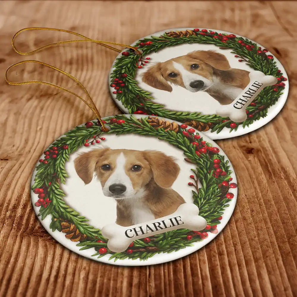 Dog Lovers,Cat Lovers,Pet Lovers,Love,Christmas - Custom Photo Lovely Pet Face Dog Cat 3D Effect - Personalized Circle Ceramic Ornament