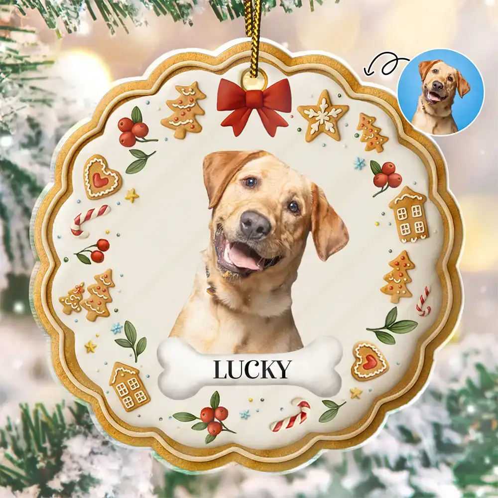Happy,Christmas,Pet Lovers,Custom Photo - Custom Photo Lovely Pet Face Gingerbread - Personalized Custom Shaped Acrylic Ornament