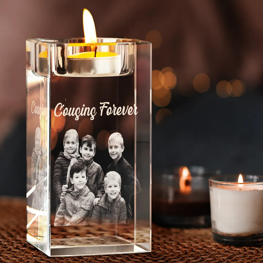 Family - Custom Photo Loving Family Siblings Besties - Personalized Crystal Candle Holder