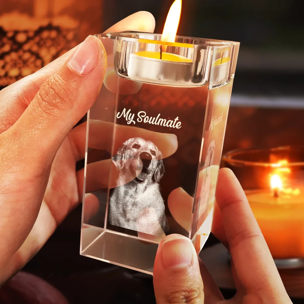 Family - Custom Photo Loving Family Siblings Besties - Personalized Crystal Candle Holder