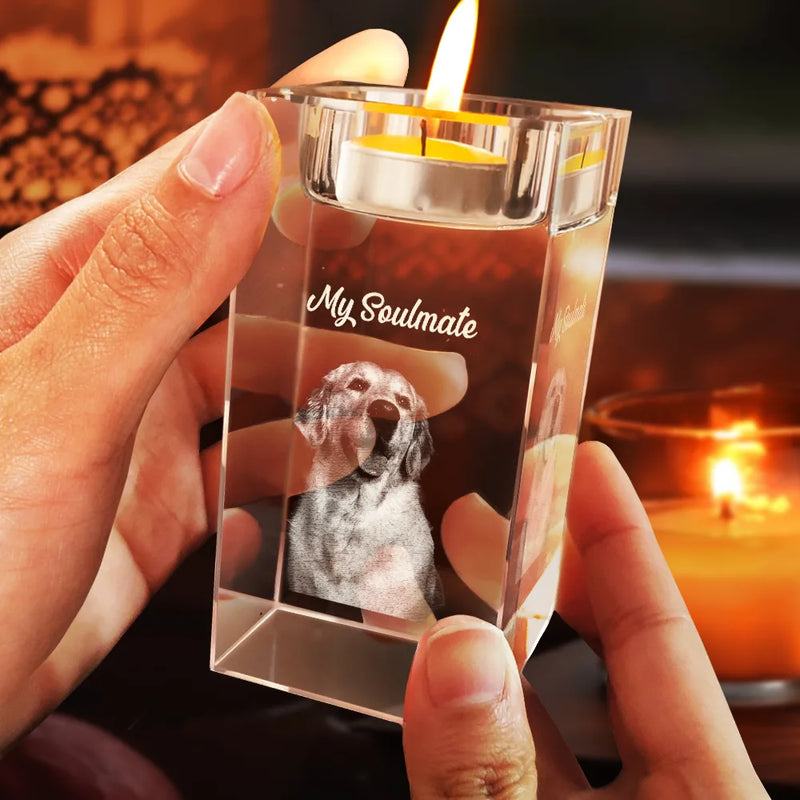 Family - Custom Photo Loving Family Siblings Besties - Personalized Crystal Candle Holder