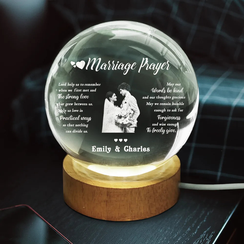 Gift For Couples,Gift For Husband,Gift For Wife,Gift For Boyfriend,Gift For Girlfriend,Love,Custom Photo - Custom Photo Marriage Prayer - Personalized Crystal Globe Lamp