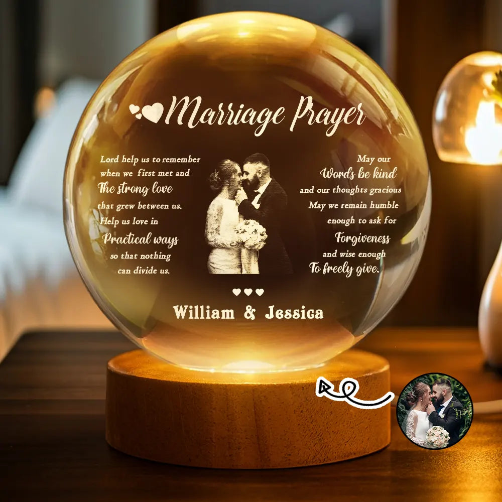 Custom Photo Marriage Prayer - Personalized Crystal Globe Lamp