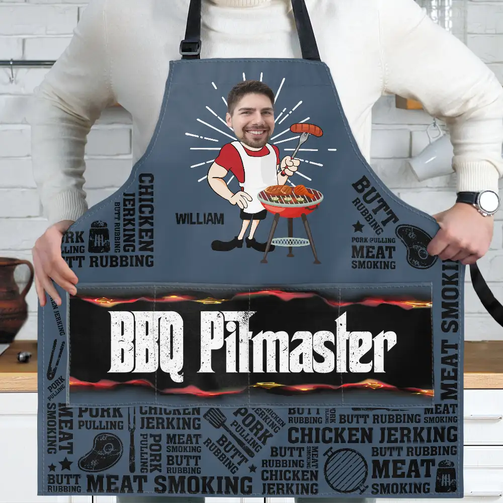 Gift For Yourself,Gift For Men,Gift For Father,Dad's Hobby,Gift For Grandpa,Grandpa's Hobby,Grilling,Funny,Custom Photo - Custom Photo Meat Smoking Grillfather - Personalized Apron