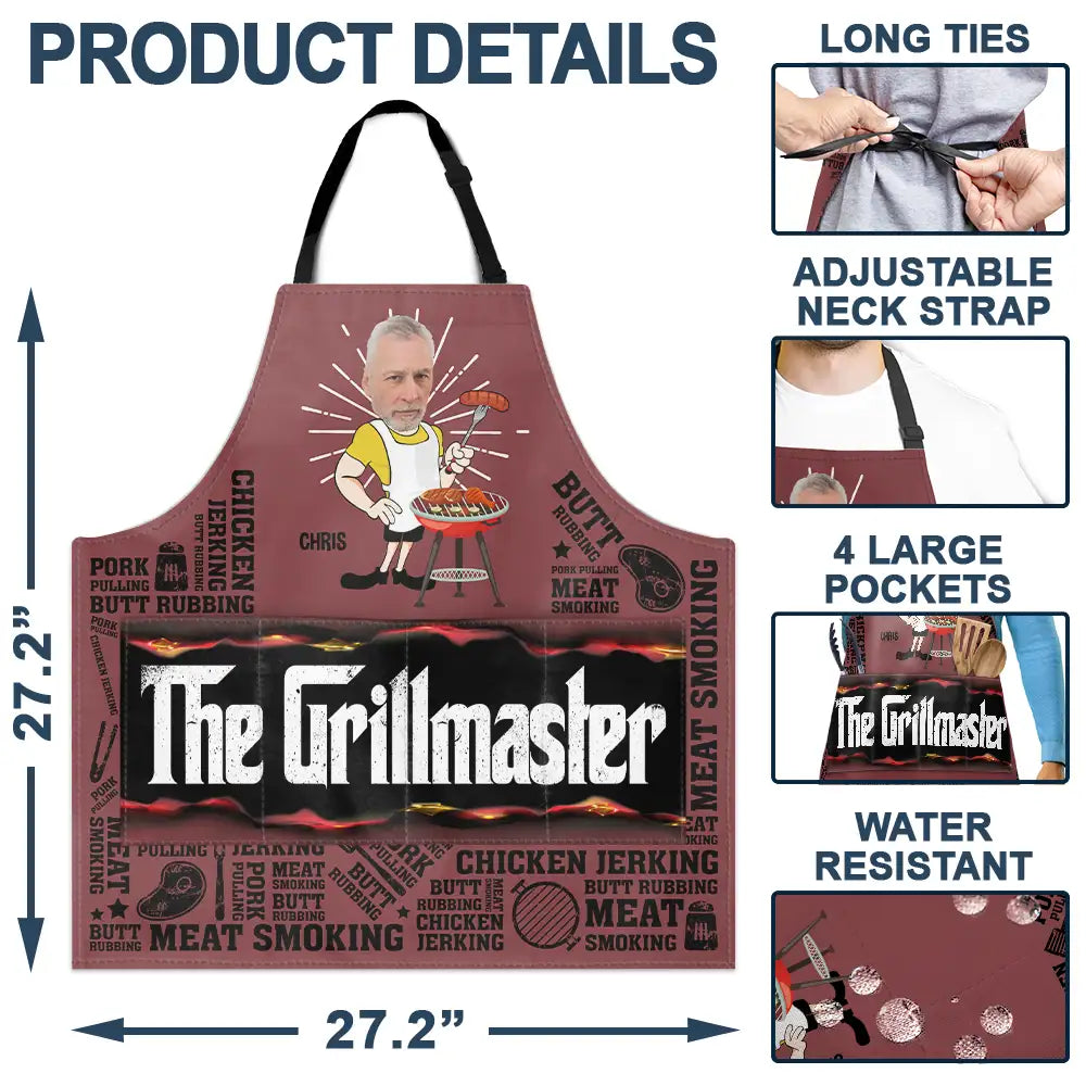 Gift For Yourself,Gift For Men,Gift For Father,Dad's Hobby,Gift For Grandpa,Grandpa's Hobby,Grilling,Funny,Custom Photo - Custom Photo Meat Smoking Grillfather - Personalized Apron