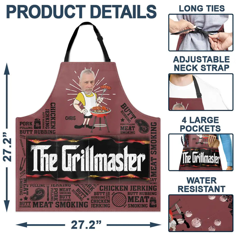 Gift For Yourself,Gift For Men,Gift For Father,Dad's Hobby,Gift For Grandpa,Grandpa's Hobby,Grilling,Funny,Custom Photo - Custom Photo Meat Smoking Grillfather - Personalized Apron