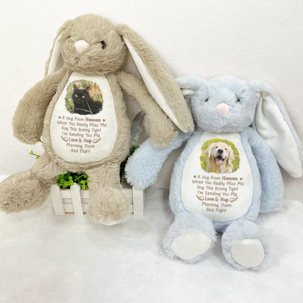 Sad,Memorial,Gift For Grandparents,Gift For Sibling,Family,Parents - Custom Photo Memorial A Hug From Heaven - Personalized Soft Toy Bunny