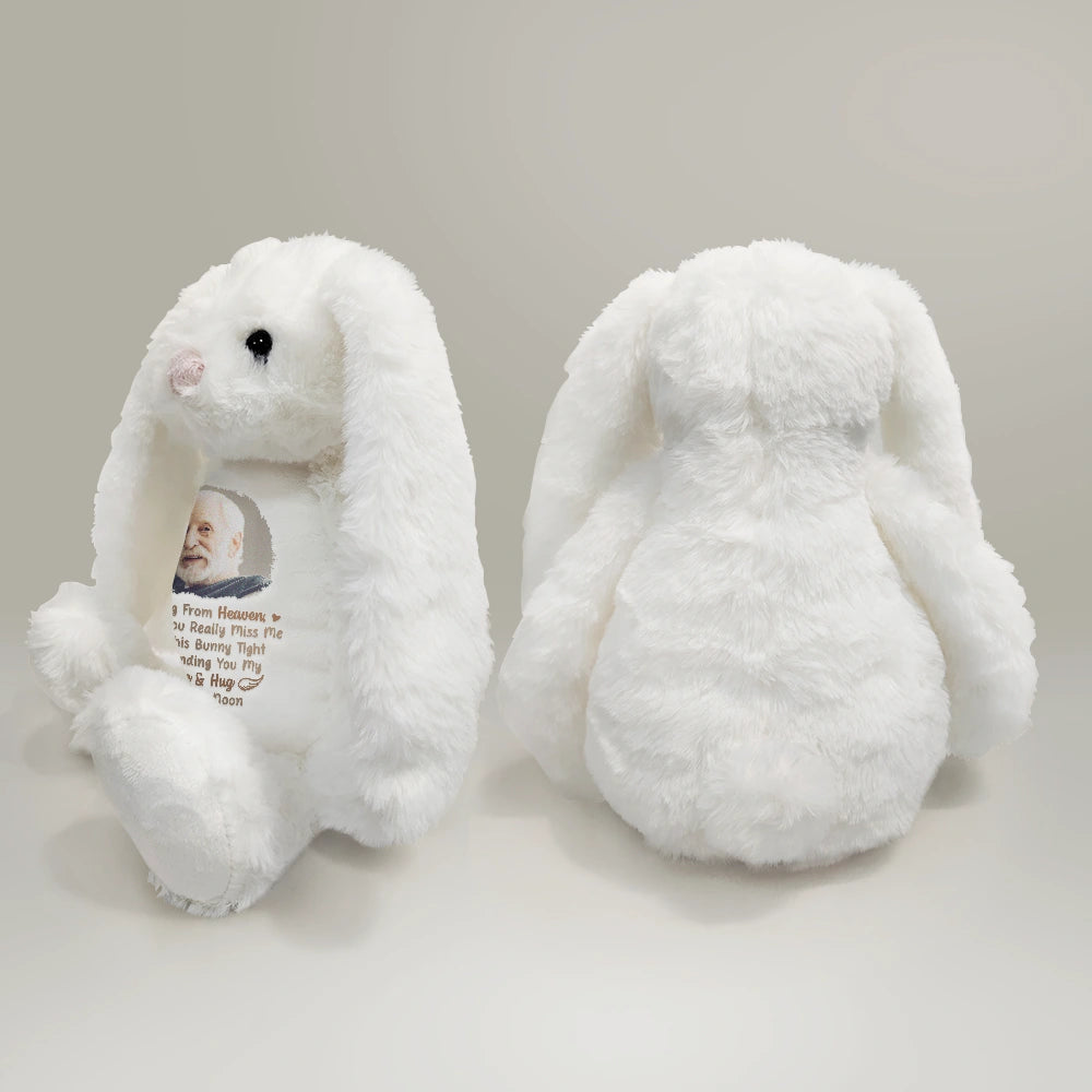 Sad,Memorial,Gift For Grandparents,Gift For Sibling,Family,Parents - Custom Photo Memorial A Hug From Heaven - Personalized Soft Toy Bunny