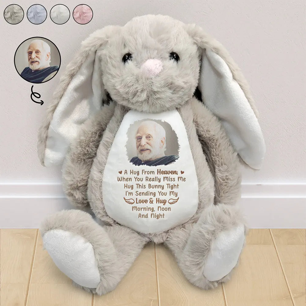 Sad,Memorial,Gift For Grandparents,Gift For Sibling,Family,Parents - Custom Photo Memorial A Hug From Heaven - Personalized Soft Toy Bunny