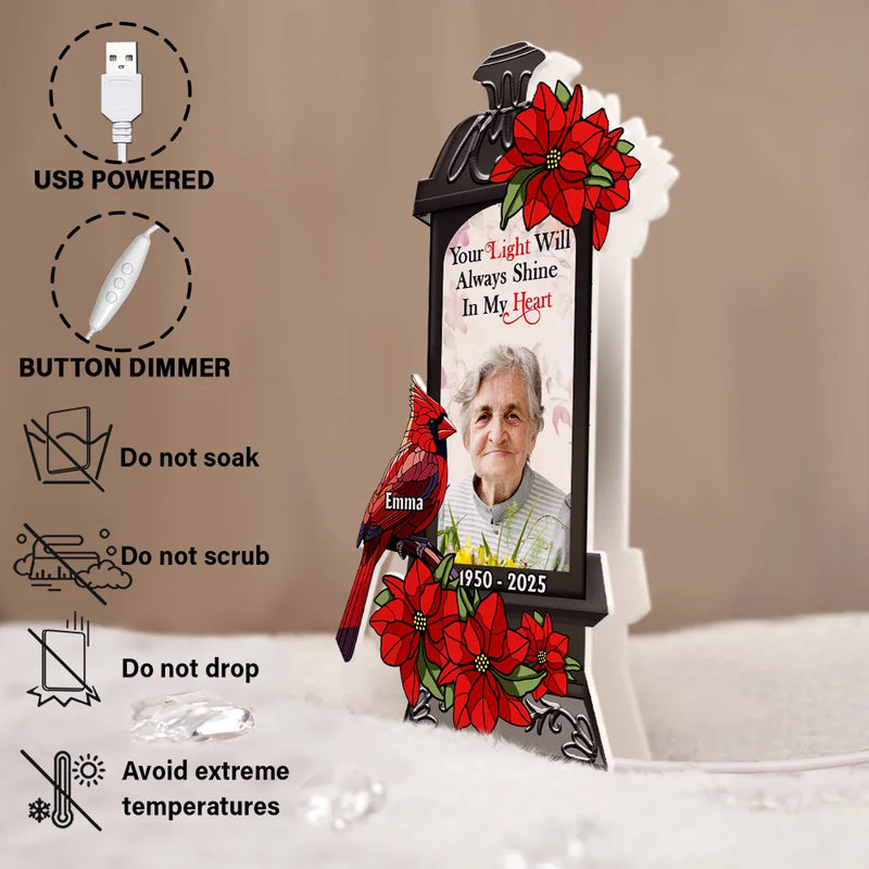 Memorial,Custom Photo,Family,Parents,Gift For Grandparents - Custom Photo Memorial A Light Remains - Personalized Custom Shaped Light Box