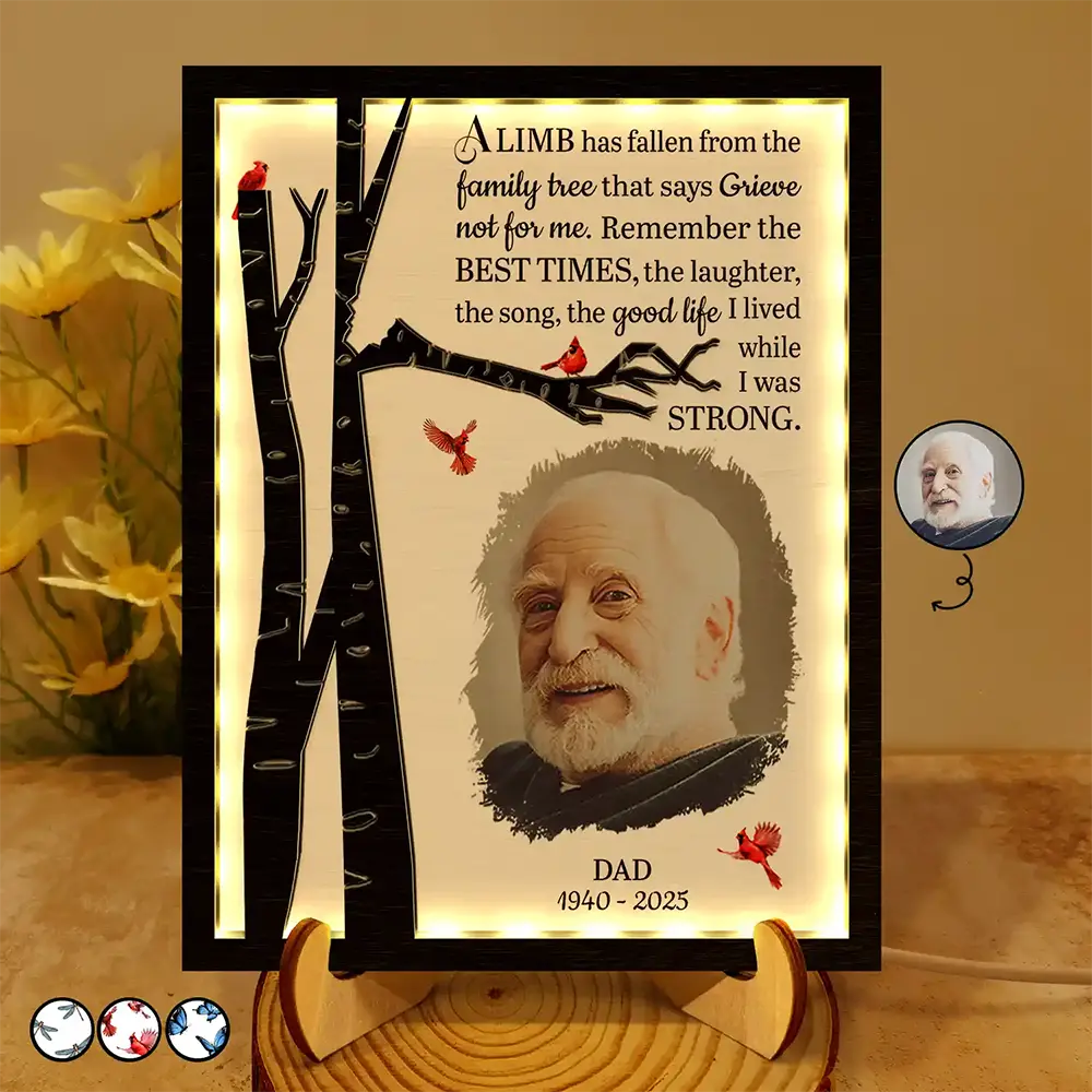 Plaque photo personnalisée « Un membre est tombé » - Plaque en bois lumineuse à LED personnalisée