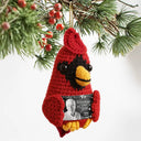 Family,Memorial,Sad,Christmas - Custom Photo Memorial Although You Cannot See Me - Personalized Crochet Cardinal Bird Hanging Decoration