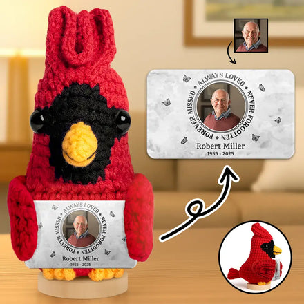 Custom Photo Memorial Always Loved Never Forgotten - Personalized Doll Crochet With Custom Card