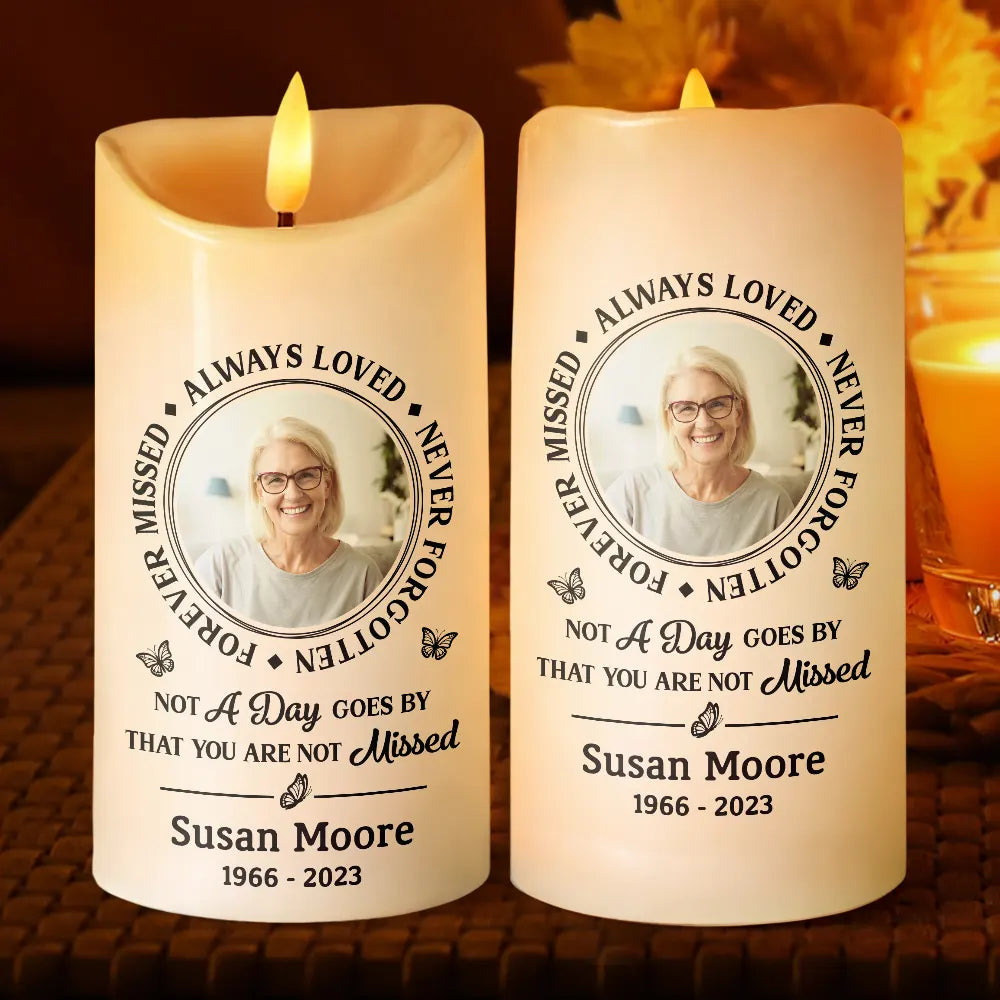 Christmas,Memorial,Custom Photo,Family,Sad - Custom Photo Memorial Always Loved Never Forgotten - Personalized Flameless LED Candle
