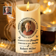 Christmas,Memorial,Custom Photo,Family,Sad - Custom Photo Memorial Always Loved Never Forgotten - Personalized Flameless LED Candle