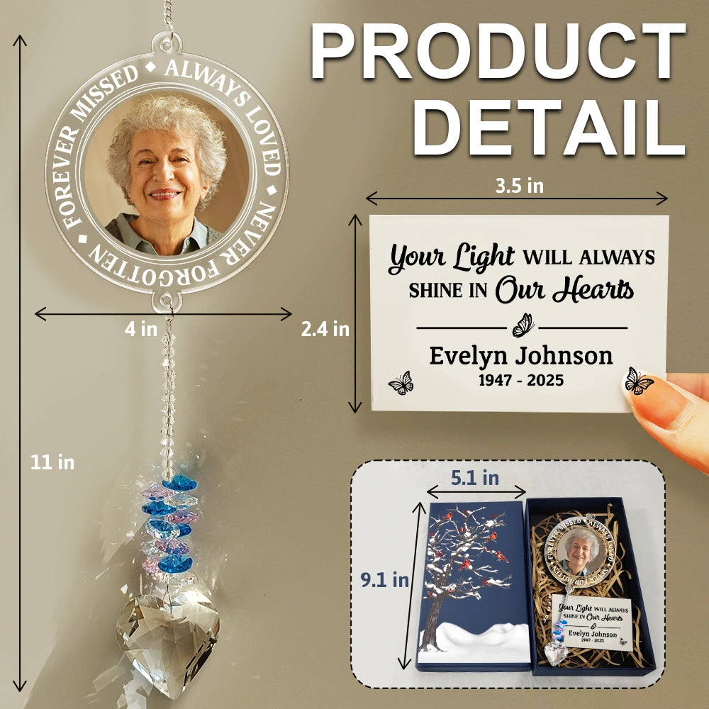 Custom Photo Memorial Always Loved Never Forgotten - Personalized Heart Crystal Suncatcher
