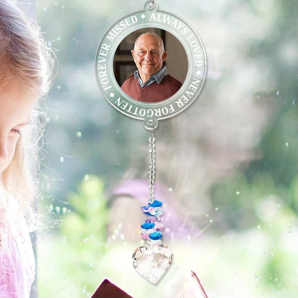 Custom Photo Memorial Always Loved Never Forgotten - Personalized Heart Crystal Suncatcher