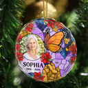 Sad, Memorial, Family, Parents, Gift For Grandparents, Gift For Sibling - Custom Photo Memorial Bird Family Dad Mom - Personalized Circle Glass Ornament