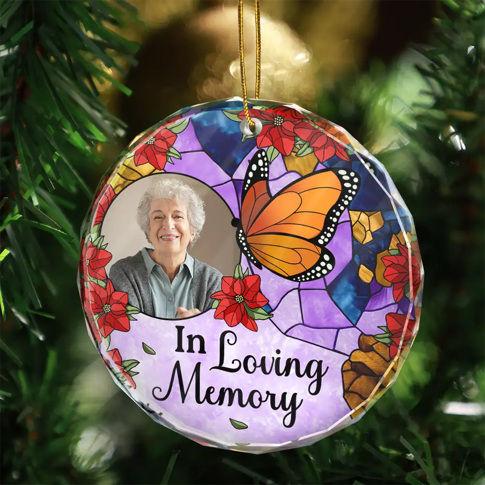 Sad, Memorial, Family, Parents, Gift For Grandparents, Christmas - Custom Photo Memorial Bird Family I'm Always With You - Personalized Circle Glass Ornament