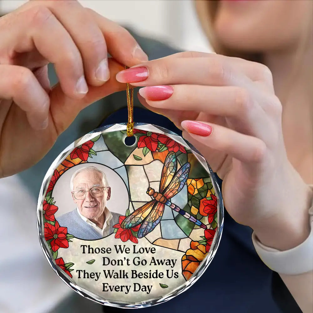 Sad, Memorial, Family, Parents, Gift For Grandparents, Christmas - Custom Photo Memorial Bird Family I'm Always With You - Personalized Circle Glass Ornament