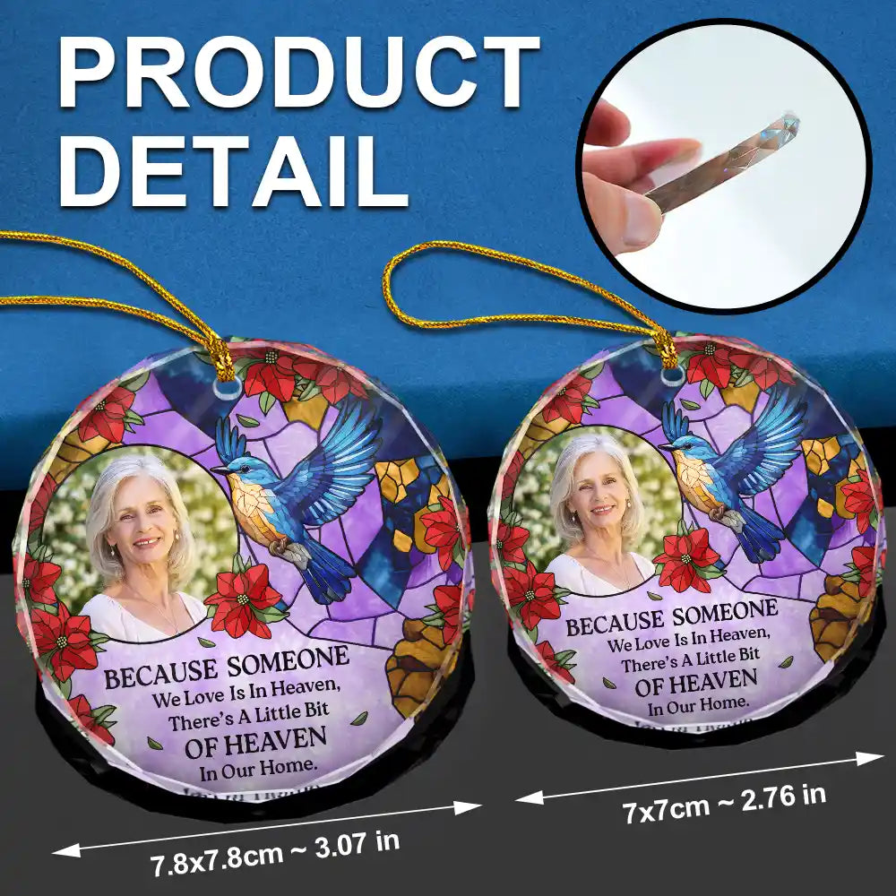 Sad, Memorial, Family, Parents, Gift For Grandparents, Christmas - Custom Photo Memorial Bird Family I'm Always With You - Personalized Circle Glass Ornament