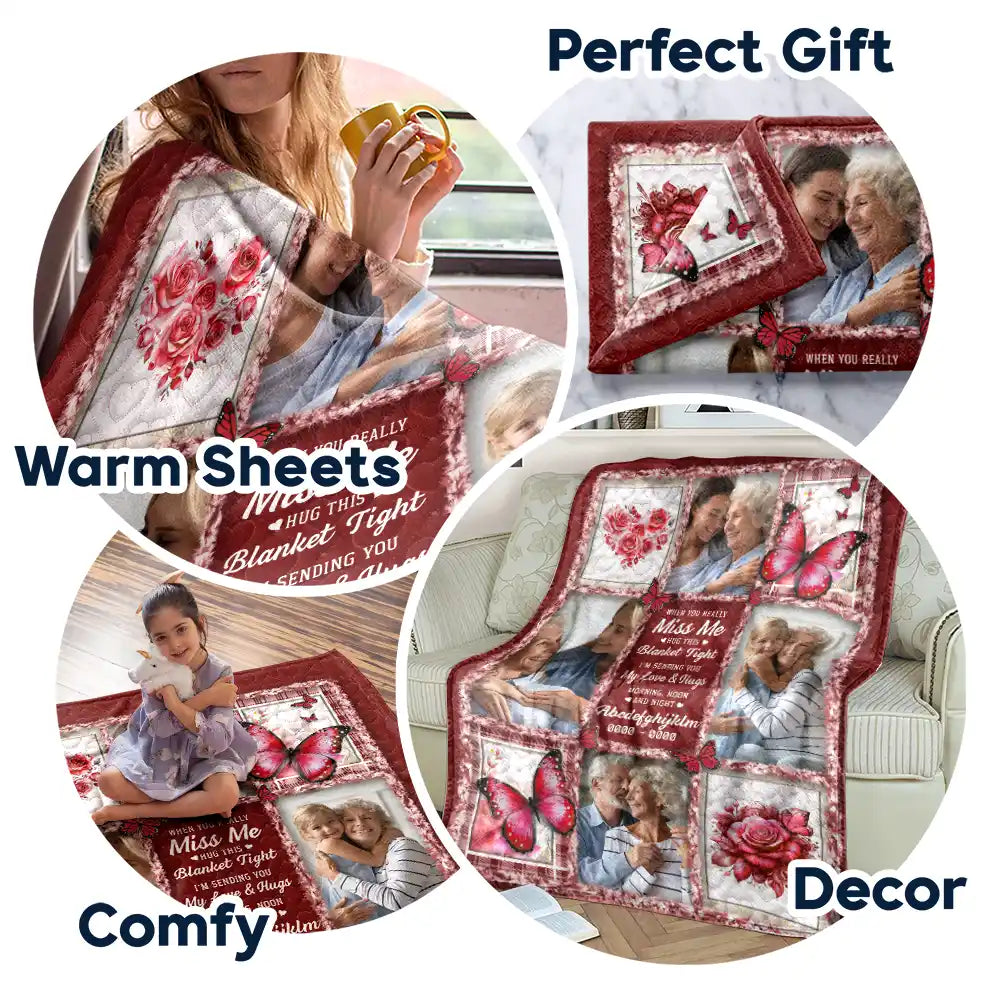 Family, Custom Photo, Memorial, Sad, Gift For Women, Christmas - Custom Photo Memorial Butterfly When You Really Miss Me Hug This Blanket - Personalized Fleece Blanket, Sherpa Blanket