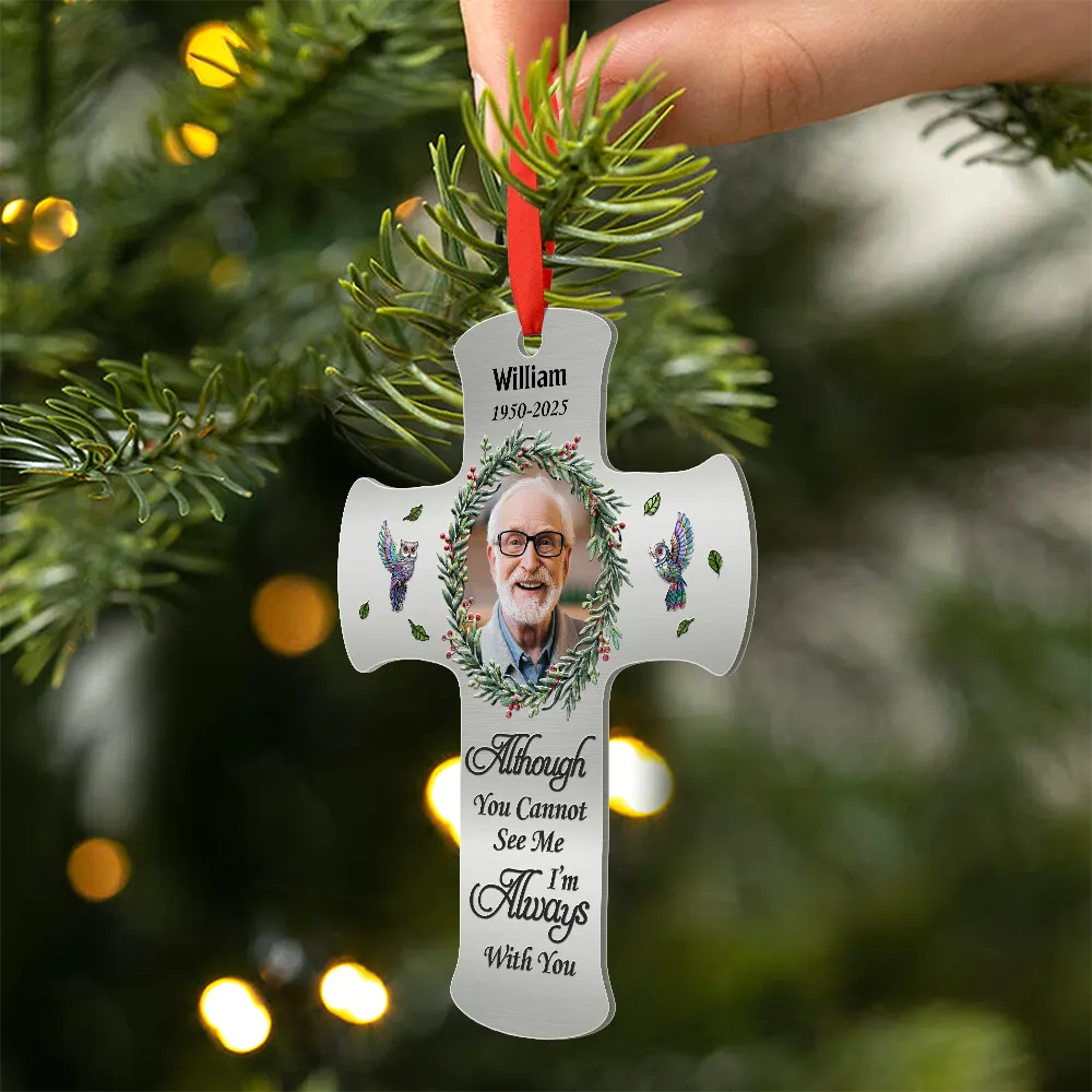 Family,Memorial,Parents,Gift For Grandparents,Custom Photo,Christmas,Sad - Custom Photo Memorial Christmas I'm Always With You - Personalized Metal Ornament