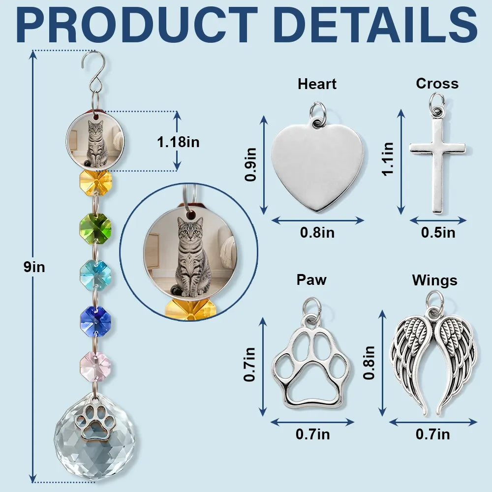 Christmas,Custom Photo,Sympathetic,Pet Lovers,Memorial,Upload Full Photo - Custom Photo Memorial Dog Cat Pet Forever Loved - Personalized Crystal Suncatcher With Charm