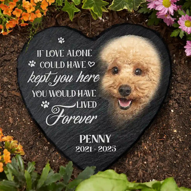 Sad,Memorial,Dog Lovers,Pet Lovers - Custom Photo Memorial Dog Cat You Left A Paw Print - Personalized Heart Memorial Garden Stone