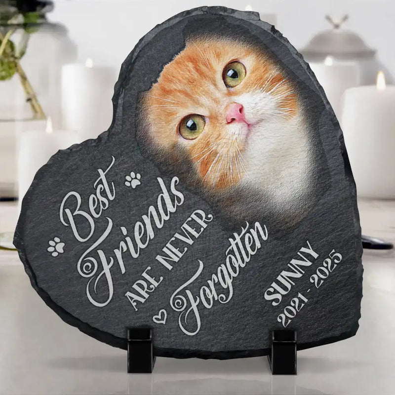 Sad,Memorial,Dog Lovers,Pet Lovers - Custom Photo Memorial Dog Cat You Left A Paw Print - Personalized Heart Memorial Garden Stone