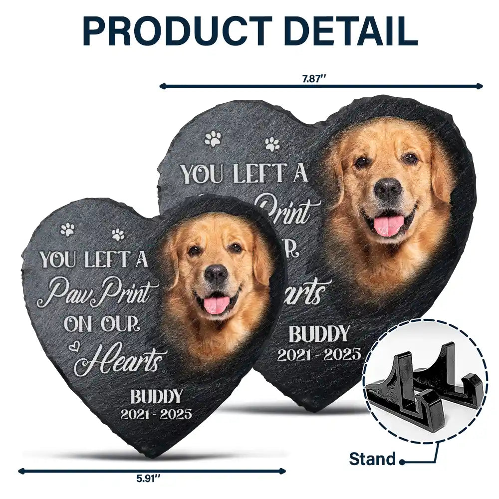 Sad,Memorial,Dog Lovers,Pet Lovers - Custom Photo Memorial Dog Cat You Left A Paw Print - Personalized Heart Memorial Garden Stone