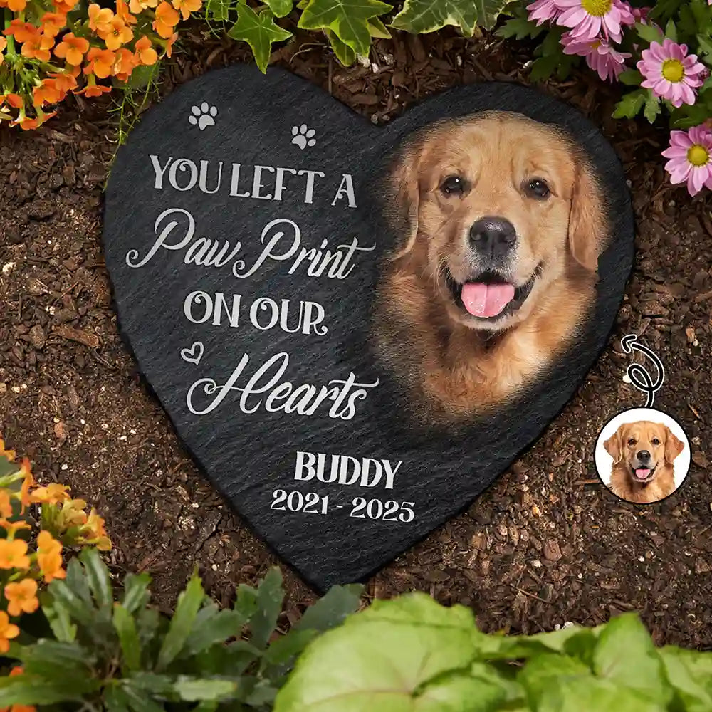Custom Photo Memorial Dog Cat You Left A Paw Print - Personalized Heart Memorial Garden Stone